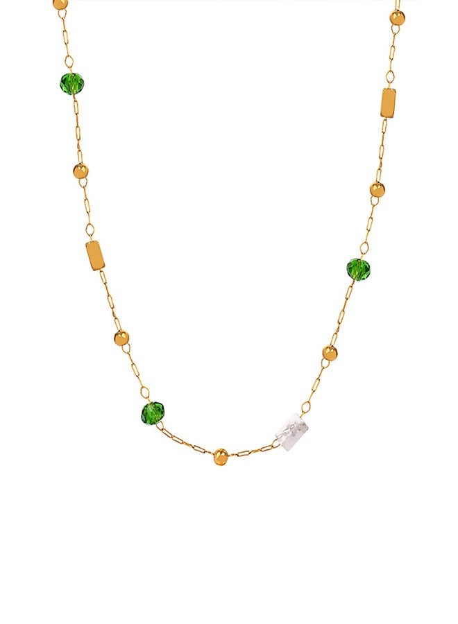 Karmiir Dainty Color Stones Necklace for Women, Stainless Steel Titanium Necklace with Oval Natural Stones, Cube Beads & Gold Accents, Station Necklace Women’s Jewelry for Layering & Daily Wear - Image 1